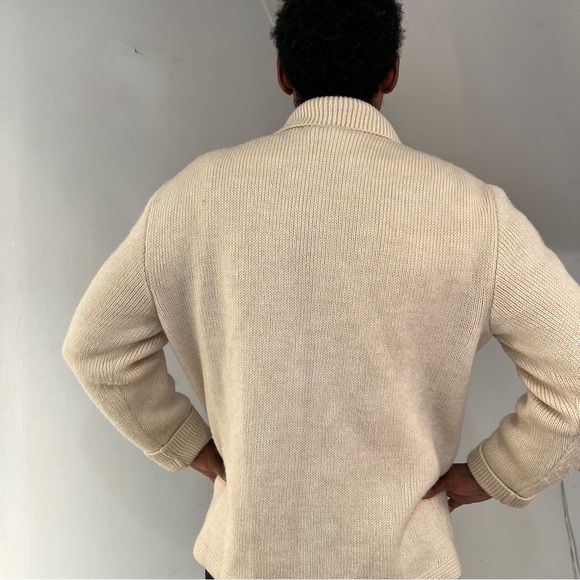 Vintage Lucano Beige Wool Mens Chunky Knit Cardigan Sweater XL Old Money Neutral - Picture 11 of 17